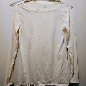 J Jill Women's Cream Boatneck Long Sleeve Top Sz S